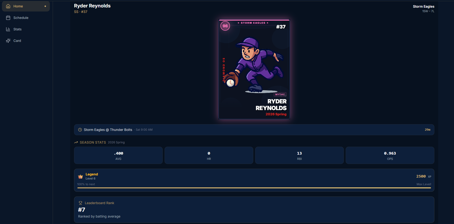 DiamondOS Collectible Player Cards β XP-based evolution across 6 tiers